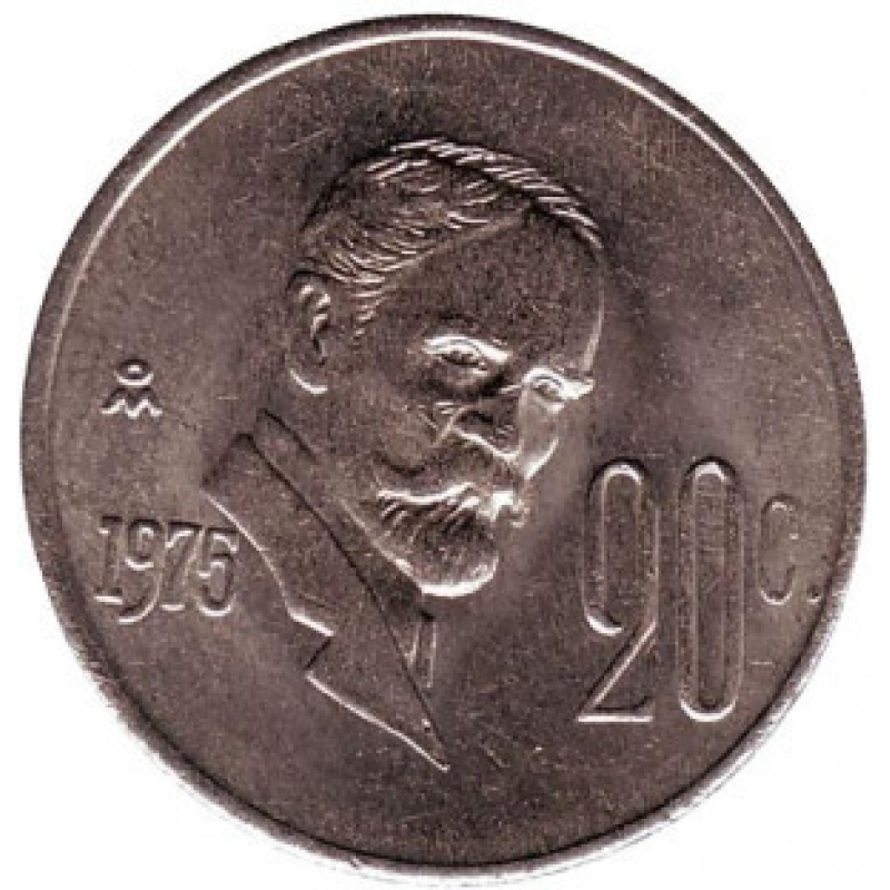 Франсиско Мадеро. Монета 20 сентаво. 1974-1983 рік, Мексика. (БД) Франсиско Мадеро. Монета 20 сентаво. 1974-1983 рік, Мексика. (БД)