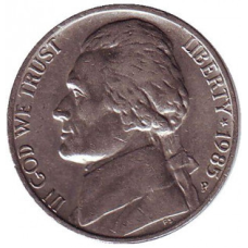 Джефферсон. Монтічелло. Монета 5 центів. 1985 рік (P), США. (Д)