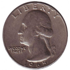 Вашингтон. Монета 25 центів. 1965 рік, США. (Д)