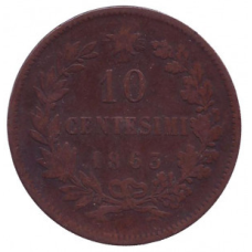 Віктор Еммануїл II. Монета 10 чентезимо. 1863 рік, Італія.