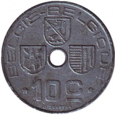 10 сантимів. 1941 рік, Бельгія (Belgie-Blgique).