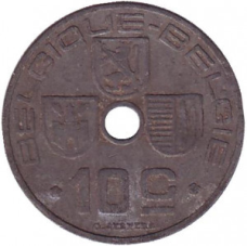 10 сантимів. 1942 рік, Бельгія (Belgique-Belgie).