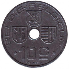 10 сантимів. 1943 рік, Бельгія (Belgie-Belgique).