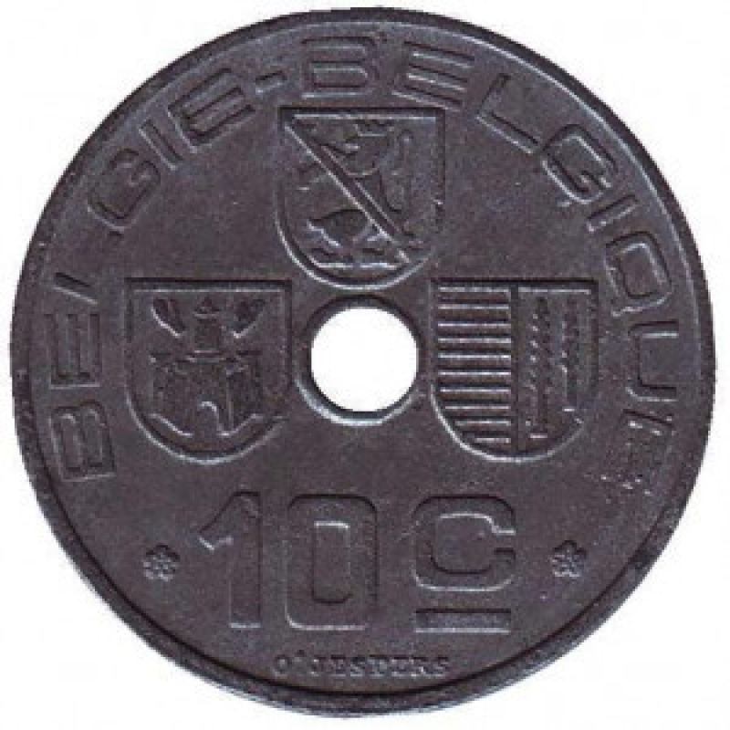 10 сантимів. 1943 рік, Бельгія (Belgie-Belgique). 10 сантимів. 1943 рік, Бельгія (Belgie-Belgique).