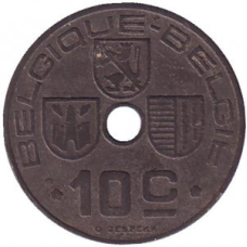10 сантимів. 1943 рік, Бельгія. (Belgique-Belgie)
