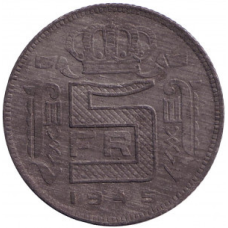 Монета 5 франків. 1945 рік, Бельгія. (Des Belges)