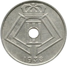 25 сантимів. 1938 рік, Бельгія. (Belgie-Belgique)