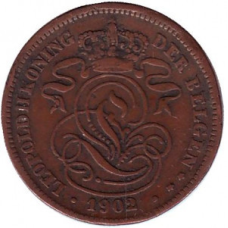 Монета 2 сантима. 1902 рік, Бельгія. (Der Belgen)