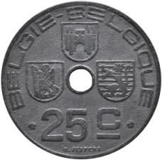 25 сантимів. 1942 рік, Бельгія. (Belgie-Belgique)