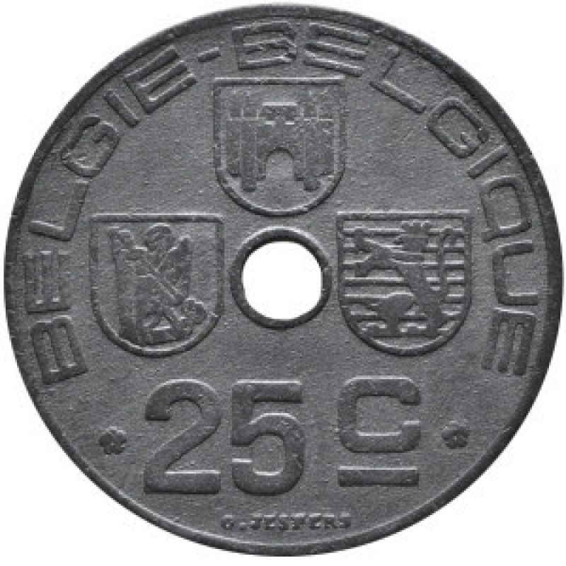 25 сантимів. 1942 рік, Бельгія. (Belgie-Belgique) 25 сантимів. 1942 рік, Бельгія. (Belgie-Belgique)