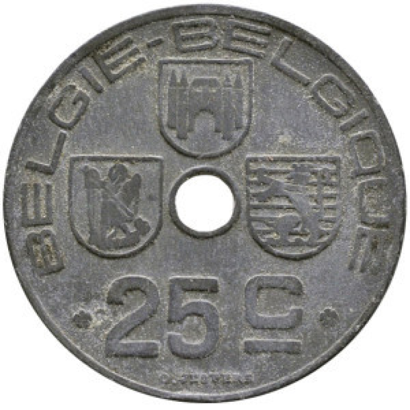 25 сантимів. 1942 рік, Бельгія. (Belgique-Belgie)