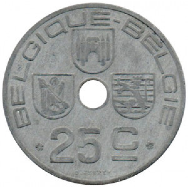 25 сантимів. 1946 рік, Бельгія. (Belgique-Belgie) 25 сантимів. 1946 рік, Бельгія. (Belgique-Belgie)