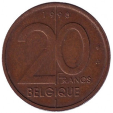 20 франків. 1998 рік, Бельгія. (Belgique)