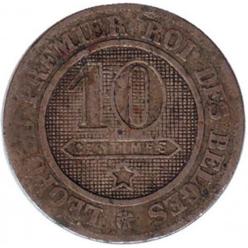 Монета 10 сантимів. 1861 рік. Бельгія. Монета 10 сантимів. 1861 рік. Бельгія.