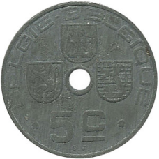 Монета 5 сантимів. 1942 рік, Бельгія. (Belgie-Belgique)
