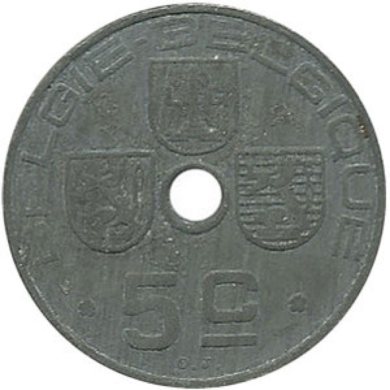 Монета 5 сантимів. 1942 рік, Бельгія. (Belgie-Belgique) Монета 5 сантимів. 1942 рік, Бельгія. (Belgie-Belgique)