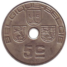 5 сантимів. 1938 рік, Бельгія.