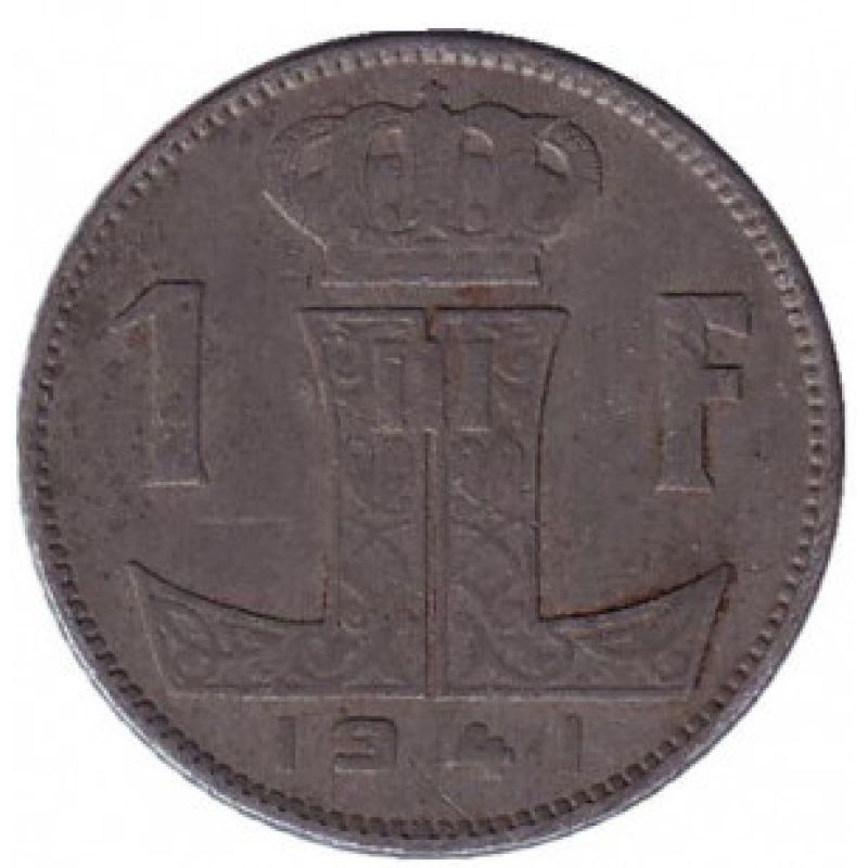 Монета 1 франк. 1941 рік, Бельгія. Монета 1 франк. 1941 рік, Бельгія.