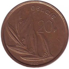 20 франків. 1980 рік, Бельгія (Belgie).