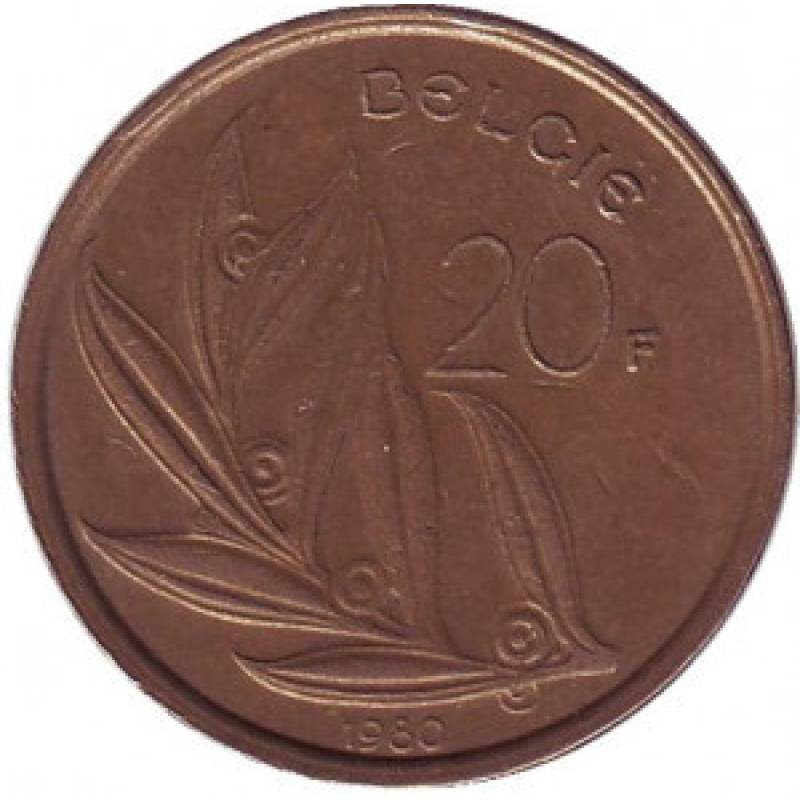 20 франків. 1980 рік, Бельгія (Belgie). 20 франків. 1980 рік, Бельгія (Belgie).