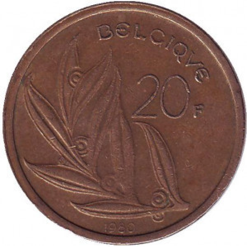 20 франків. 1980 рік, Бельгія.(Belgique) 20 франків. 1980 рік, Бельгія.(Belgique)