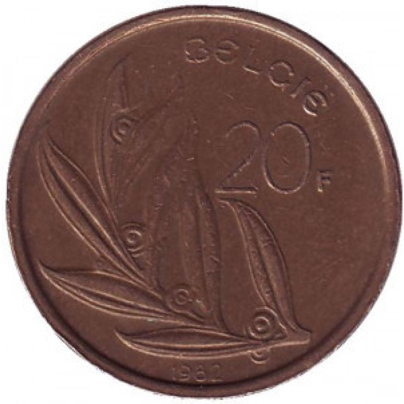 20 франків. 1982 рік, Бельгія. (Belgie) 20 франків. 1982 рік, Бельгія. (Belgie)
