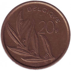 20 франків. 1982 рік, Бельгія. (Belgique)