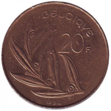 20 франків. 1992 рік, Бельгія. (Belgique)