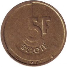 5 франків. 1987 рік, Бельгія (Belgie).