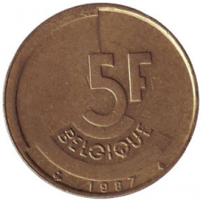 5 франків. 1987 рік, Бельгія (Belgique).
