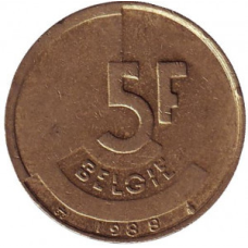 5 франків. 1988 рік, Бельгія (Belgie).