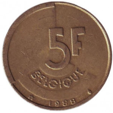 5 франків. 1988 рік, Бельгія (Belgie).