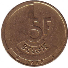5 франків. 1986 рік, Бельгія (Belgie).