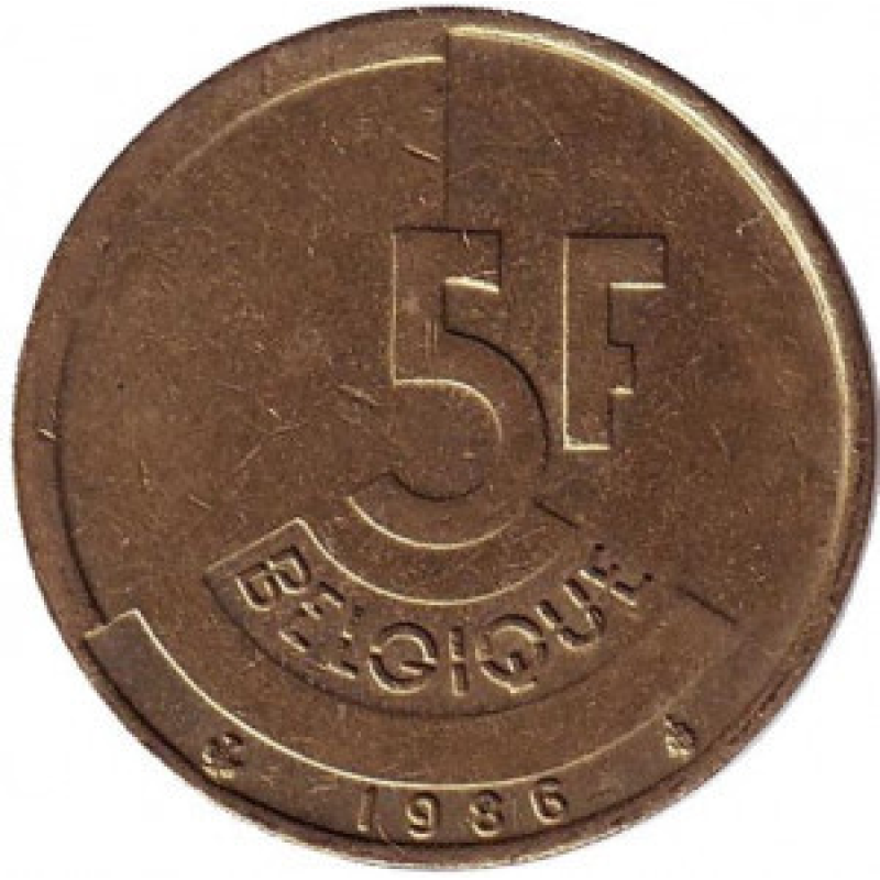 5 франків. 1986 рік, Бельгія (Belgique).