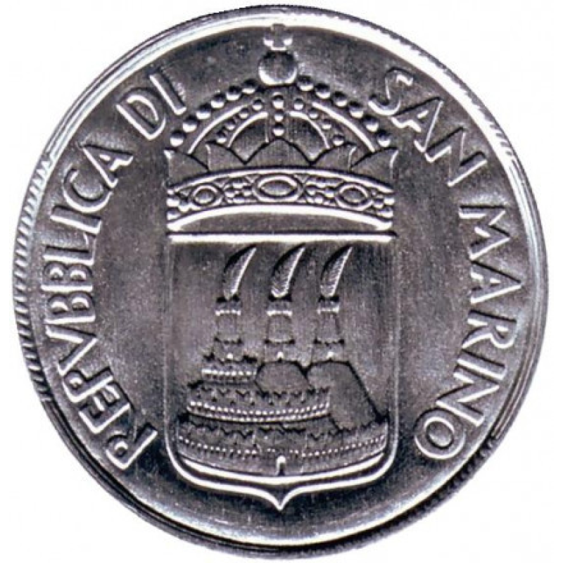 Дівчина з національним прапором. Монета 1 ліра. 1973 рік, Сан-Марино. UNC