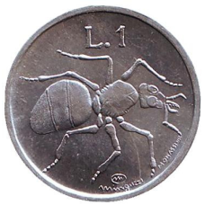 Мураха. Монета 1 ліра. 1974 рік, Сан-Марино. UNC