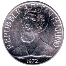 Святий. Монета 5 лір. 1972 рік, Сан-Марино.UNC