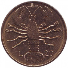Лобстер. Монета 20 лір. 1974 рік, Сан-Марино.UNC