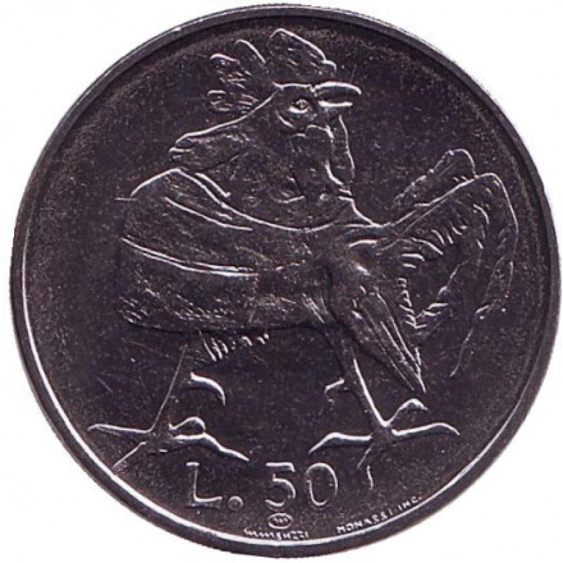 Півень. Монета 50 лір. 1974 рік, Сан-Марино.. UNC Півень. Монета 50 лір. 1974 рік, Сан-Марино.. UNC
