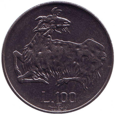 Козел. Монета 100 лір. 1974 рік, Сан-Марино.UNC