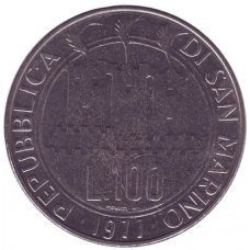 Космос. Монета 100 лір. 1977 рік, Сан-Марино.UNC