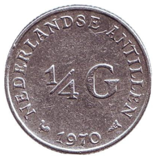 Монета 1/4 гульдена. 1970 рік, Нідерландські Антильські острови.