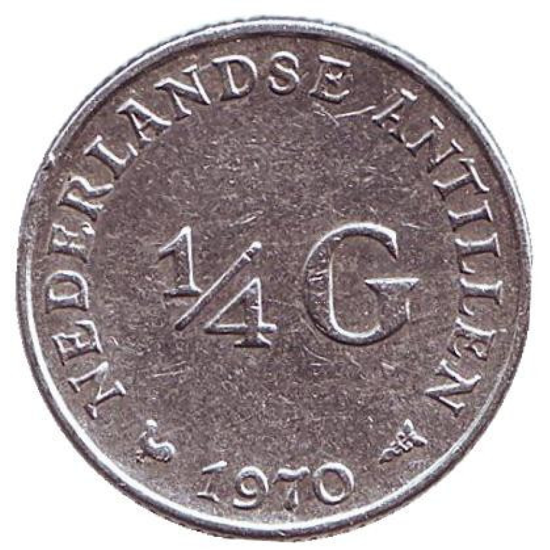 Монета 1/4 гульдена. 1970 рік, Нідерландські Антильські острови. Монета 1/4 гульдена. 1970 рік, Нідерландські Антильські острови.