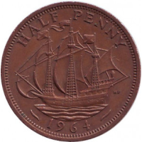 “Золота лань“. Монета 1/2 пенні. 1953-67 рік, Великобританія. (В)